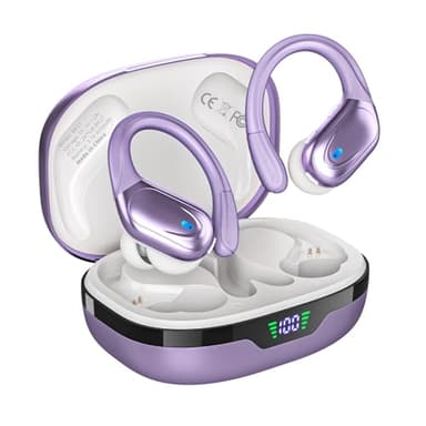 HAOYUYAN Wireless Earbuds, Sports Bluetooth Headphones, 80Hrs Playtime Ear Buds with LED Power Display, Noise Canceling Headset, IPX7 Waterproof Earphones for Workout/Running (Purple) - Image 1