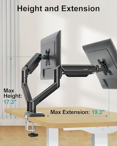 Dual Monitor Arm Desk Mount Fits 13 to 32 inch Computer Screens, Holds 4.4 to 22lbs Display VESA Mount, Adjustable Double Monitor Stand with Clamp/Grommet Base, 75/100mm Bracket, Black, Freelift - Image 5
