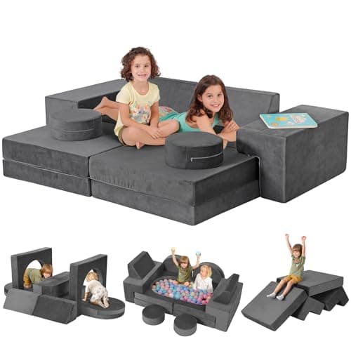 Kidirect Modular Kids Play Couch, K12 320+DIY Convertible Foam Couch for Boys & Girls, Versatile Foam Fort Building Set, Child Sectional Kids Sofa for Playroom Bedroom(Space Grey) - Image 1