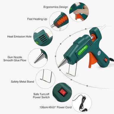 SHJADE Hot Glue Gun with 30 Glue Sticks, Fast Preheating Hot Melt Gun, Mini Glue Gun Kit for Kids DIY School Craft Projects and Quick Home Repairs, 20W Green - Image 2