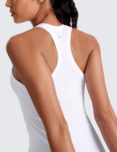 CRZ YOGA Seamless Womens Breathable Workout Tank Tops Racerback High Neck Sleeveless Running Athletic Shirts White Medium - Image 4