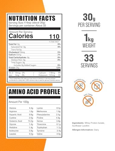 BulkSupplements.com Whey Protein Isolate Powder - Whey Protein Powder, Unsweeteneed, Unflavored & Gluten Free - 30g per Serving, 1kg (2.2 lbs) (Pack of 1) - Image 2
