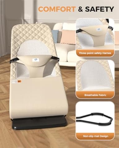 Bouncer Seat for Babies 0-12 Months, Baby Bouncer forBreathable and Comfortable Cushion, Three HeightAdjustments, Baby Rocker Portable Folding andDetachable, Ergonomic Baby Seat - Image 3