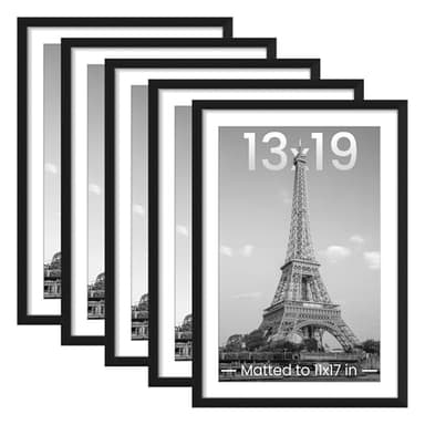 upsimples 13x19 Picture Frame Set of 5, Display Pictures 11x17 with Mat or 13 x 19 Without, Wall Gallery Poster Frames, Black - Image 1