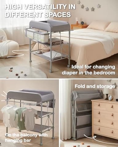 BEKA Diaper Changing Station, Portable Changing Table for Baby, Waterproof, Folding Portable Changing Station, Adjustable Height w/Organizer, Mobile Nursery Diaper Changing Table for Baby, Newborn - Image 5
