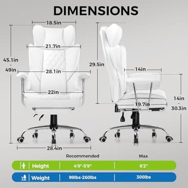 GTRACING Gaming Chair,Office Chair with Pocket Spring Lumbar Support, Ergonomic Comfortable Wide Office Desk Computer Chair with Outward Fixed Soft Armrests and Footrest,(PU Leather, White) - Image 2