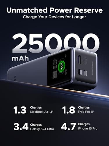 UGREEN Nexode Power Bank 25000mAh 200W Laptop Portable Charger PD 3.1 Fast Charging 90Wh 3-Port Battery Pack with TFT Smart Display for MacBook Pro/Air/ipad/iPhone 17/16/Samsung S24/Dell/HP and More - Image 3