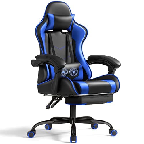 Shahoo Gaming Chair with Footrest and Massage Lumbar Support, Video Game Chairs Height Adjustable Seat with Headrest for Office or Bedroom, Study Room, Blue - Image 1