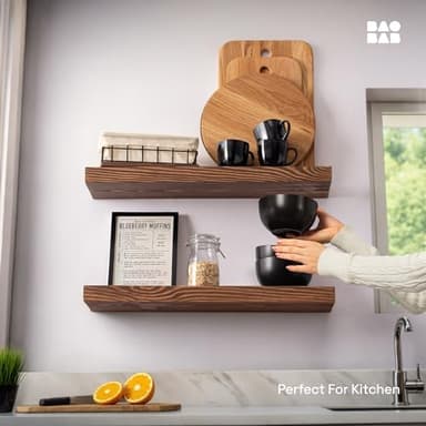 BAOBAB WORKSHOP Wood Floating Shelves Set of 2 - Rustic Shelf 24 inch - Floating Shelf for Wall Mounted - Wide Wooden Wall Shelves for Living Room Bedroom Kitchen Bathroom - Dark Walnut - 24W x 6.7D - Image 2