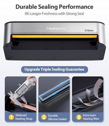 PressFree TRUE-Auto Vacuum Sealer Machine, Beelicious 85KPA Fully Automatic 8-IN-1 Food Sealer with Bags Storage, Build-in Cutter, Moist Mode and Air Suction Hose | Digital Countdown | Sous Vide - Image 8