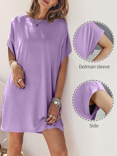 ANRABESS Women’s Summer T Shirt Dress 2025 Beach Vacation Outfits Casual Simple Soft Mini Sundress Cover Up Lounge Clothes Light Purple - Image 4