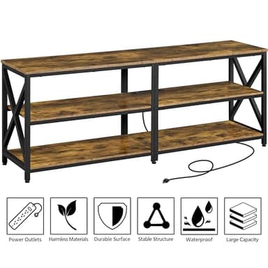 Yaheetech TV Stand with Power Outlet, Entertainment Center for 65 70 Inch TV, 3 Tiers Vintage TV Console Table for Living Room, Media Console with Shelves, Rustic Brown - Image 6