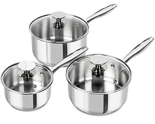 MICHELANGELO Stainless Steel Saucepan Set with Lids 1QT & 2QT & 3QT, Stainless Steel Sauce Pot Set 6pcs, Induction Saucepans, Nonstick Sauce Pan Set, Dishwasher Safe - Image 1