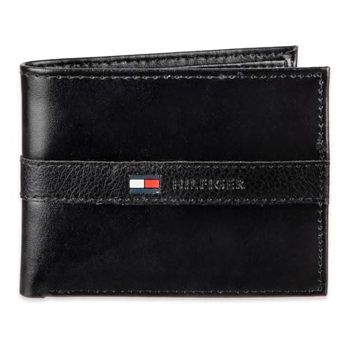 Tommy Hilfiger Men's Leather Wallet – Slim Bifold with 6 Credit Card Pockets and Removable ID Window, Casual Black Ranger, One Size - Image 1