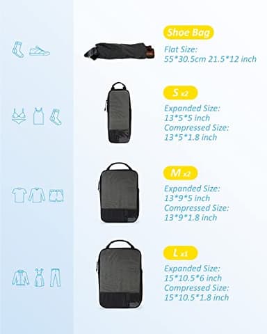 BAGSMART 6 Set Compression Packing Cubes for Travel, Lightweight Vacation Travel Essentials for Men, Travel Accessories for Suitcase Organizer Bags Set, Durable Luggage Organizer Travel Bags - Image 2