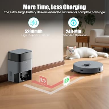 AIRROBO T25+ Robot Vacuum and Mop Combo, 5500Pa Suction, Pet Area Smart Boost, Carpet Detection, Tangle-Free Brush, LDS Mapping, APP Control, 3.5L Self-Empty Bin for Hard Floors, Carpets, Pet Hair - Image 7