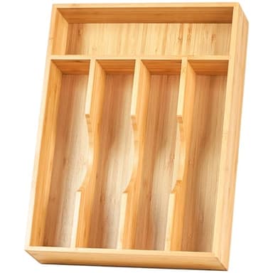 Umilife Bamboo Kitchen Drawer Organizer, 9 Inch Silverware Utensils Tray Holder for Small Drawer, Wood Caddy for Flatware Cutlery Knives - Image 1