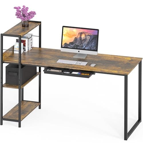SHW 46-Inch Home Office Mission Computer Desk with Side Shelf and Drawer, Rustic Brown - Image 1