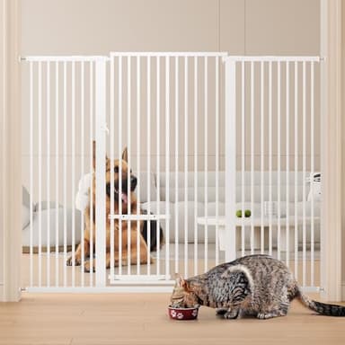YITAHOME Extra Tall 55" High Metal Dog Gate with Cat Door, 29.5"- 62.5" Wide Auto Close Pet Gate Indoor for Stairs, Doorways, House, No Drilling Pressure Mount, Sturdy, White - Image 2