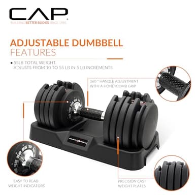 CAP Barbell ADJUSTABELL® 55 lb Pair of Adjustable Dumbbells with Contoured Full Rotation Handle, Honeycomb Chrome and Black Handle - Image 3