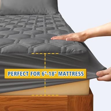 Lunsing Queen Size Mattress Protector, Waterproof Breathable Soft Queen Mattress Pad Cover, Machine Washable, 6-18 in Deep Pocket, Grey - Image 6