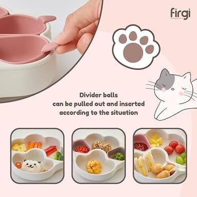 MEOW Dry Rose Divided Silicone Toddler Suction Plates Non-Slip Silicon Plate for Baby Led Weaning Supplies BPA Free Travel Non-Toxic Kids Tray with Suction - Image 3