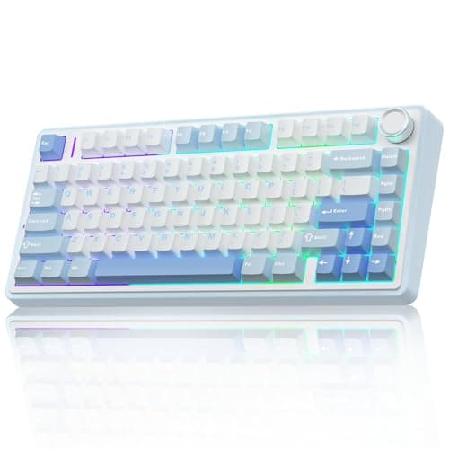 AULA F75 75% Wireless Mechanical Keyboard, Hot Swappable Creamy Keyboard, Pre-lubed Greywood Switches RGB Backlit Gaming Keyboards, 2.4GHz/Type-C/BT5.0(Salt White Blue) - Image 1