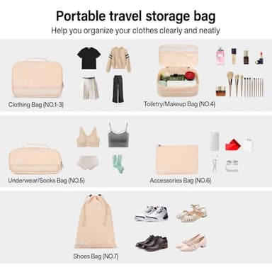 Compression Packing Cubes, Expandable Luggage Organizer Bags, Hanke Packing Cubes for Travel, Double Zipper Durable Travel Packing Organizers for Suitcase Backpack and Carry-On (7 Pack,Off White) - Image 6