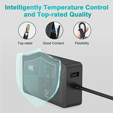 65W Charger Compatible with Microsoft Surface Pro 11, 10, 9, 8, 7+, 7, 6, 5, 4, 3, X, Power Adapter for Windows Surface Laptop 7/6/5/4/3/2/1, Go Tablet, Book 3/2/1, Support 44W, 36W, LED, 10FT - Image 4