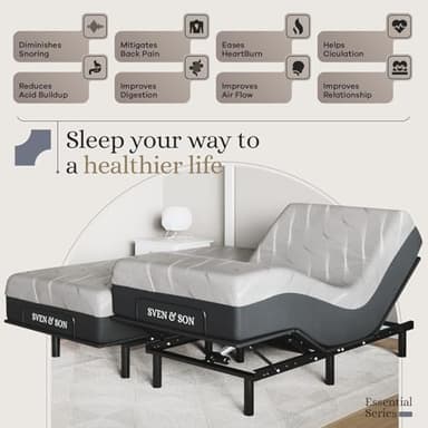 Sven & Son Essential Adjustable Bed Base (Frame) + 14 inch Hybrid Spring Matt (Medium Soft), Easy Assembly, Head and Foot Lift, Memory Positions, Zero Gravity, Wireless Remote - Split King - Image 4