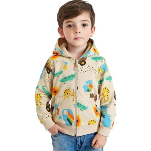 HILEELANG Toddler Boy Spring Hoodie Zip Sweatshirt Cotton Animals Printed Lightweight Fall Outerwear Clothes 3T - Image 1