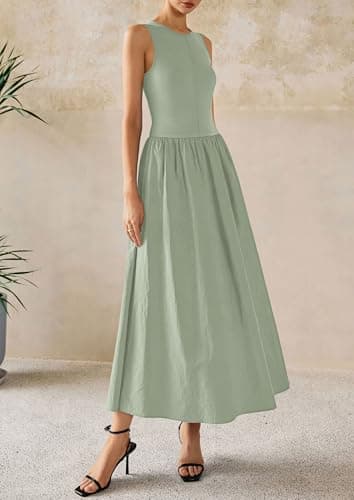 PRETTYGARDEN Maxi Dresses for Women 2025 Summer Casual Sleeveless Patchwork Flowy Vacation Sundress Knit Long Work Tank Dress(Light Green,Large) - Image 3
