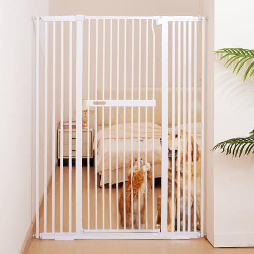 No Pawblems 55.1" Extra Tall Pet Gate for Cat/Dog, 29.9-44.4" Wide Auto Close Tall Cat Gate, NO Drilling Pressure Mounted for Doorways/Hallways, 1.37" Narrower Bar Spacing, White - Image 1