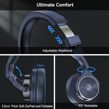 Rumoon Wired Over Ear Headphones, Studio Monitor & Mixing DJ Headphones with 50mm Neodymium Drivers and 1/4 to 3.5mm Jack for Guitar AMP Podcast Piano Keyboard (Dark Blue) - Image 7