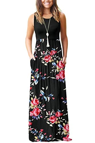 MOLERANI Women's Loose Plain Maxi Dresses Casual Long Dresses with Pockets,Rose Black,XS - Image 1