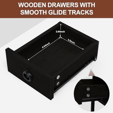 Cazacomzy Small Black Side Table Charging Station for Bedroom, Narrow Black Living Room End Tables with Storage, Skinny USB Nightstand with Outlet, Gaming Coffee Table for Couch with USB Ports - Image 4