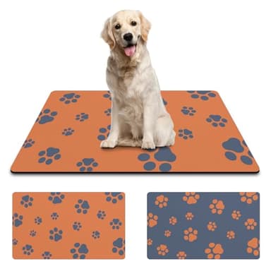 18"×30" Dog Food Mat-Absorbent Dog Mat for Food and Water, No Stains Quick Dry Cat Dog Food Bowl Mat Non Skid Dog Feeding Mat with Footprints for Messy Drinkers Orange - Image 8