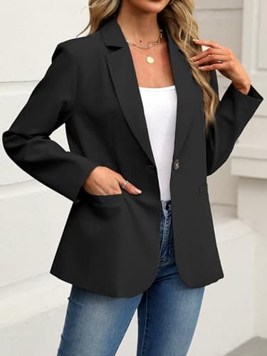 ELLEVEN Blazers for Women Business Casual Work Office Long Sleeve Lightweight Button Pockets Notched Lapel Collar Slim Fit Professional Suit Jacket Coat Outfits Padded Shoulder Black Small - Image 3