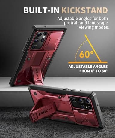 TONGATE for Samsung Galaxy S23 Ultra Case, [Built-in Slide Camera Cover & Screen Protector] [2 Front Frame] Military Grade Shockproof S23 Ultra Phone Case with Kickstand & Belt-Clip 6.8", Maroon - Image 6