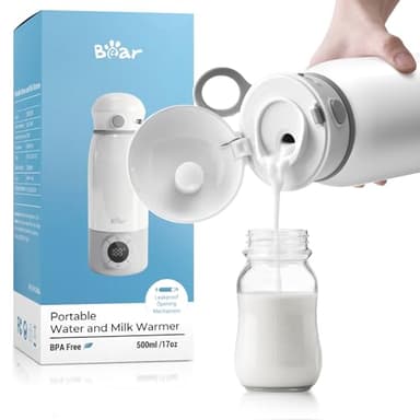 Bear Portable Bottle Warmer for Travel, Milk Warmer for Breastmilk Formula, 17oz Large Capacity Water Warmer with Precise Temp Control, Fast Heating&Long Battery for Travel Car Airplane - Image 1