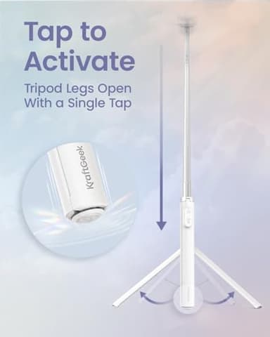 KraftGeek Magnetic Phone Tripod for iPhone MagSafe – 66'' Automatic Selfie Stick with Remote, Portable Tripod Stand for Video Recording, Travel, Vlogging (White) - Image 3