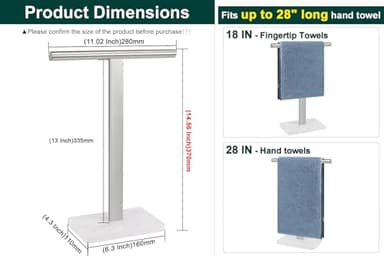 BathAce Hand Towel Holder, T-Shape Hand Towel Stand for Bathroom, Hand Towel Rack Bar Standing for Vanity Kitchen Countertop, 304 Stainless Steel (Marble Base, Brushed) - Image 2