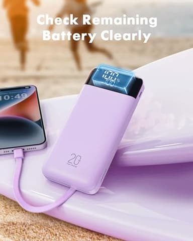 charmast 20000mAh Portable Charger with Built in Cables, 22.5W Travel Power Bank Fast Charging, USB C Cell Phone Battery Pack for iPhone 16/15/14/13/12/11 Series, iPad, Samsung, Android, Tablet - Image 9