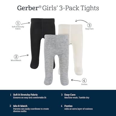 Gerber Baby Girls' Toddler Footed Sweater Knit Tights, Grey Heather, 2T-3T - Image 5