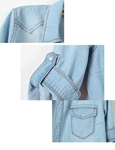 Omoone Women's 3/4 Sleeve Denim Crop Top Tie Knot Shirt Cardigan (0774-Light Blue-M) - Image 5