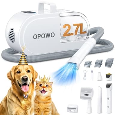 OPOWO Dog Grooming Vacuum, 2.7L Dog Hair Vacuum with Clipper Nail Grinder Paw Trimmer, 3 Suction Modes, Low Noise Groomer with 7 Pet Grooming Tools, Pet Grooming Vacuum for Dogs Cats - Image 1