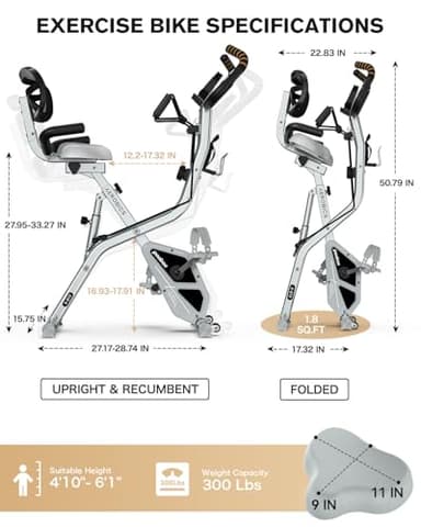 Pooboo Folding Exercise Bike, Foldable Fitness Stationary Bike, Upright Indoor Cycling Bike, 4-in-1 Magnetic X-Bike with Ergonomic Handrail Grips, Upgraded Mesh Backrest for Home Gym Workout - Image 7