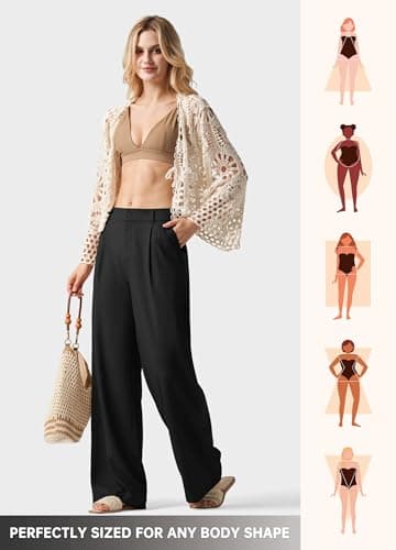 Willit Women's Linen Pants Wide Leg Work Dress Pants Casual Slacks Business Pants with Pockets 33" Black M - Image 6