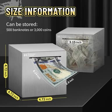 hizgo Piggy Bank for Adults Stainless Steel Savings Bank to Help Budget and Save Must Break to Access Money（4.72 inch） - Image 2