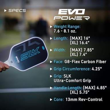 Selkirk Sport SLK Evo Power MAX Pickleball Paddle by Selkirk Sport | G9 Power Carbon Fiber Pickleball Paddle with SpinFlex Surface and Rev-Hybrid Polymer Core | Power Blue Max - Image 7